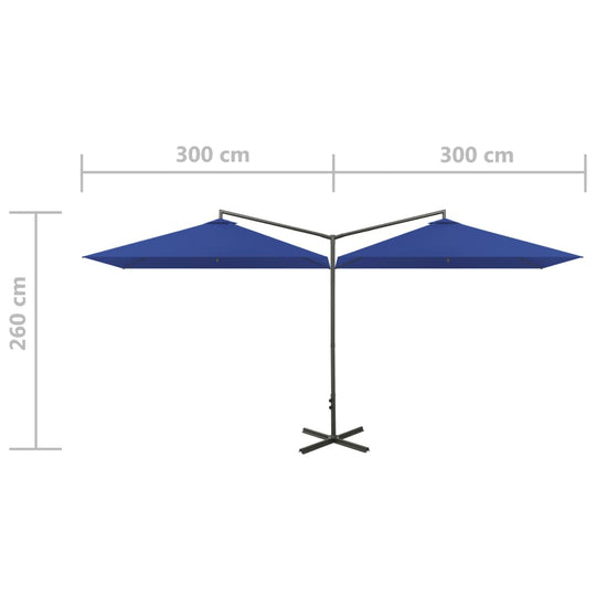 Parasol dubbel met stalen paal 600x300 cm azuurblauw