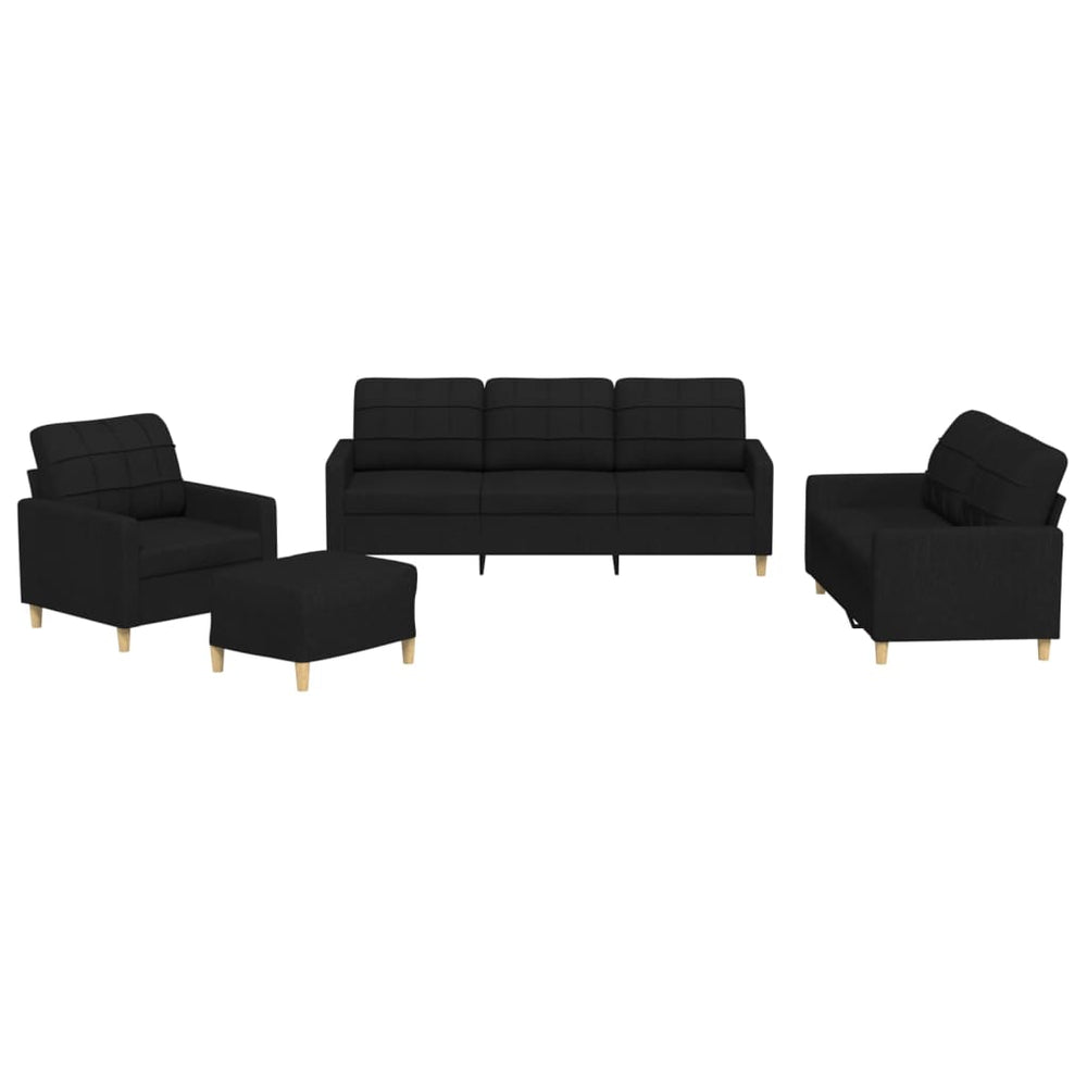 4-delige loungeset met kussens stof zwart