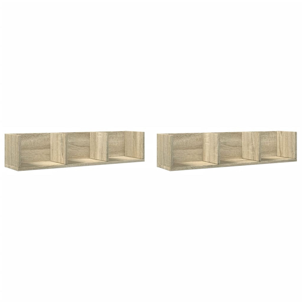 Wandkasten 2 st 75x18x16,5 cm bewerkt hout sonoma eikenkleurig