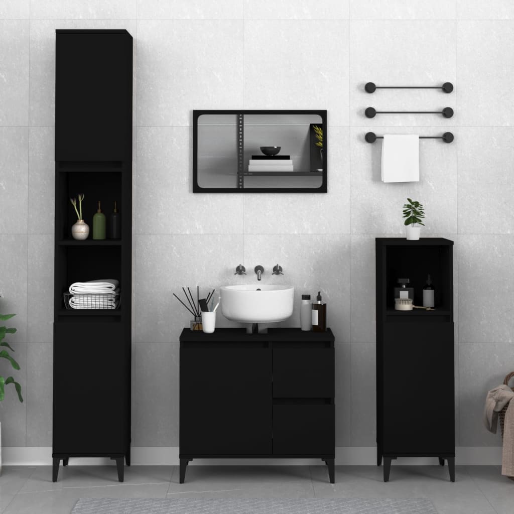 Badkamerkast 30x30x100 cm bewerkt hout zwart