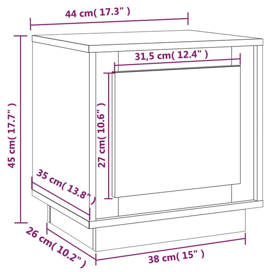 Nachtkastje 44x35x45 cm bewerkt hout hoogglans wit